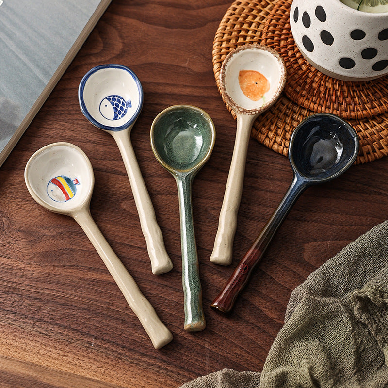6.7" Long Handle Stoneware Spoon Set
