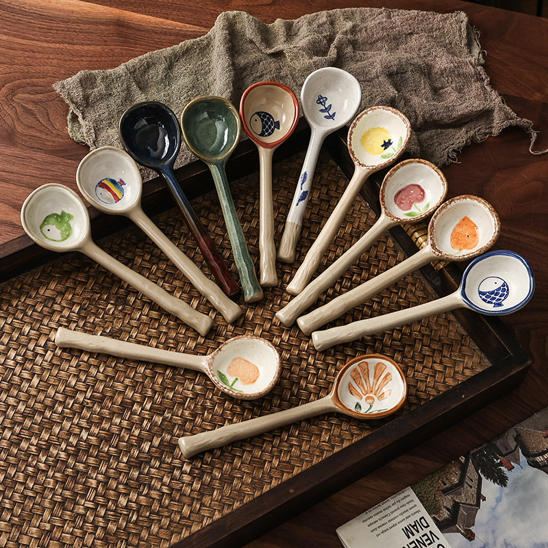 6.7" Long Handle Stoneware Spoon Set