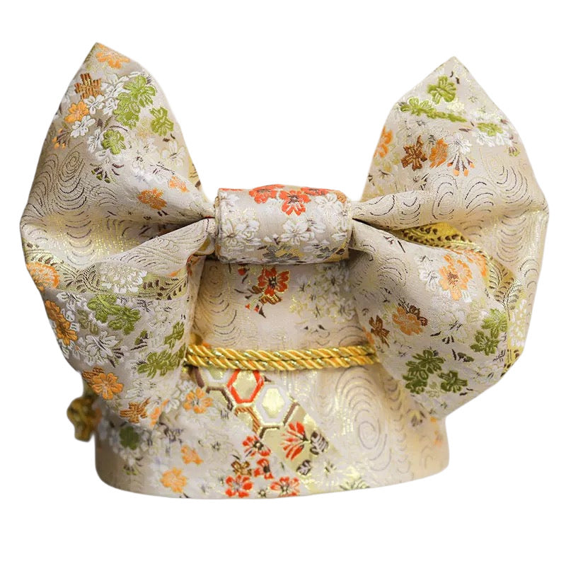 Women Cream Color Blossom Yukata and Obi Belt Set