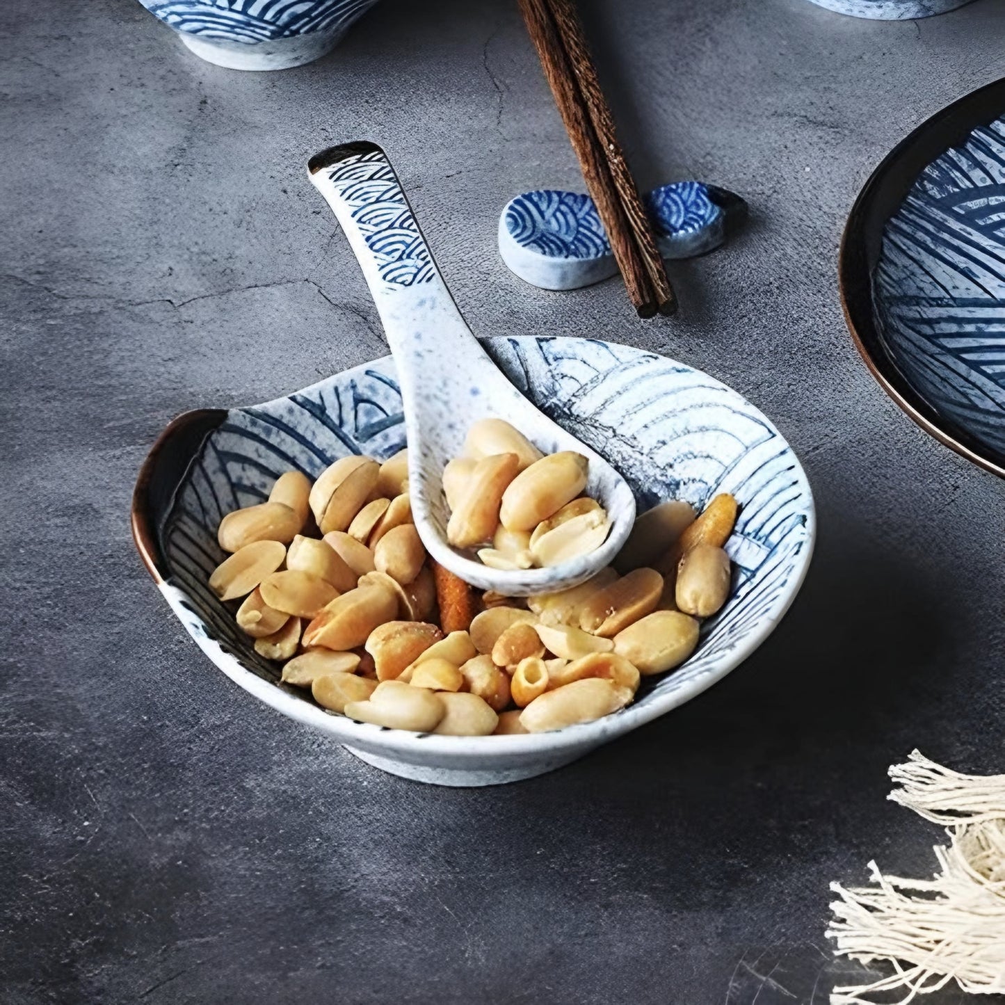 Seigaiha Handled Ceramic Appetizer and Dipping Bowls 100ml