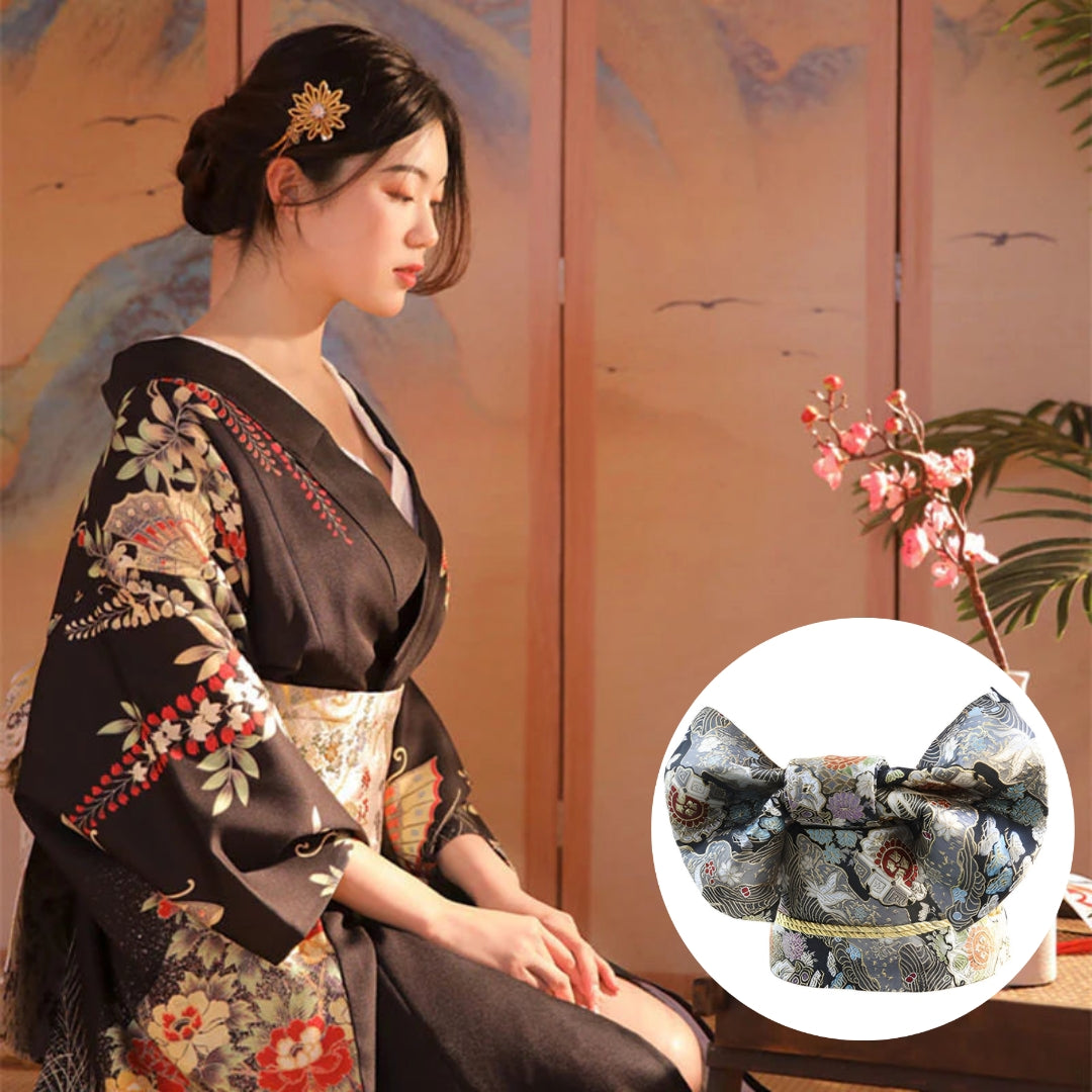 Women Butterfly & Blossom Yukata and Obi Belt Set