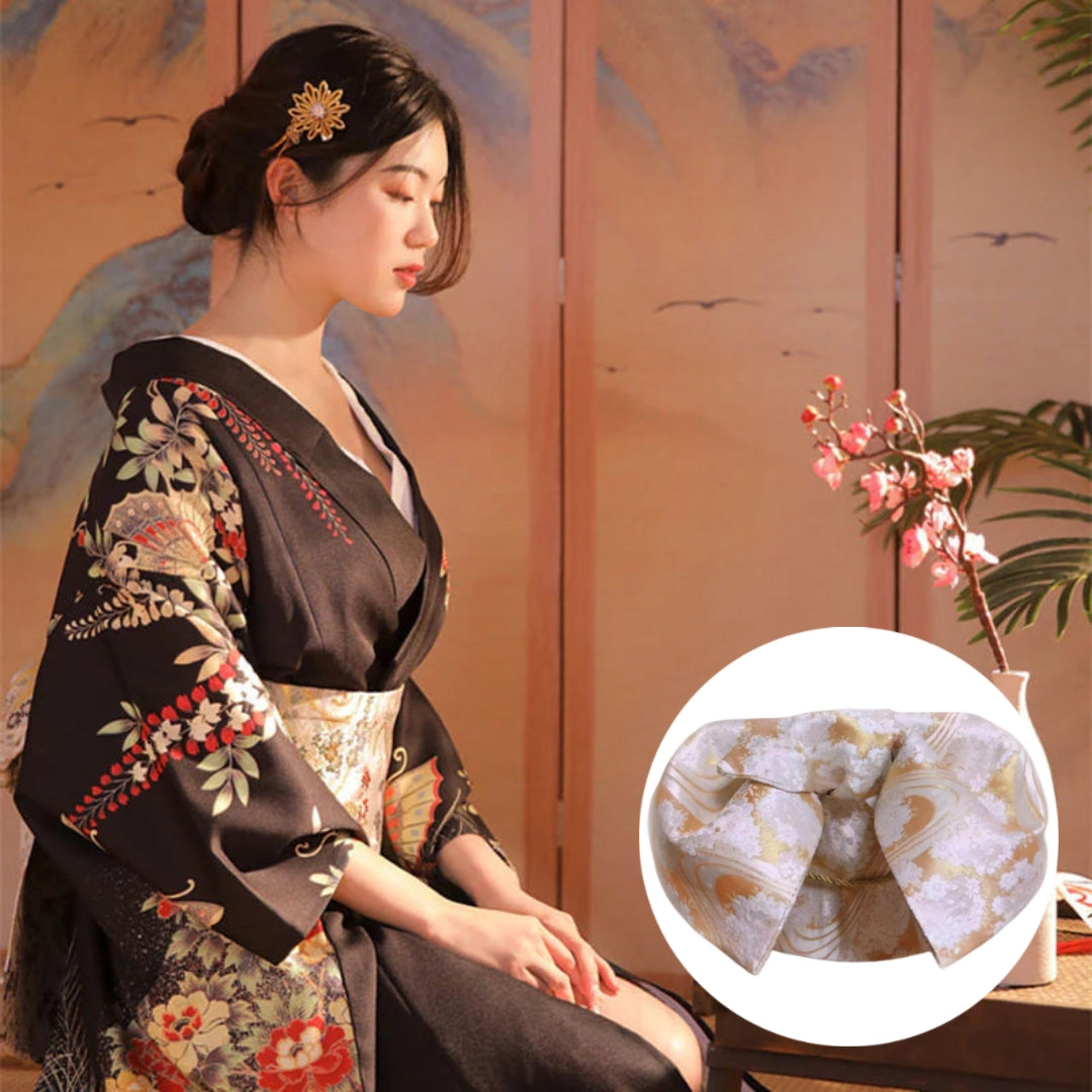 Women Butterfly & Blossom Yukata and Obi Belt Set