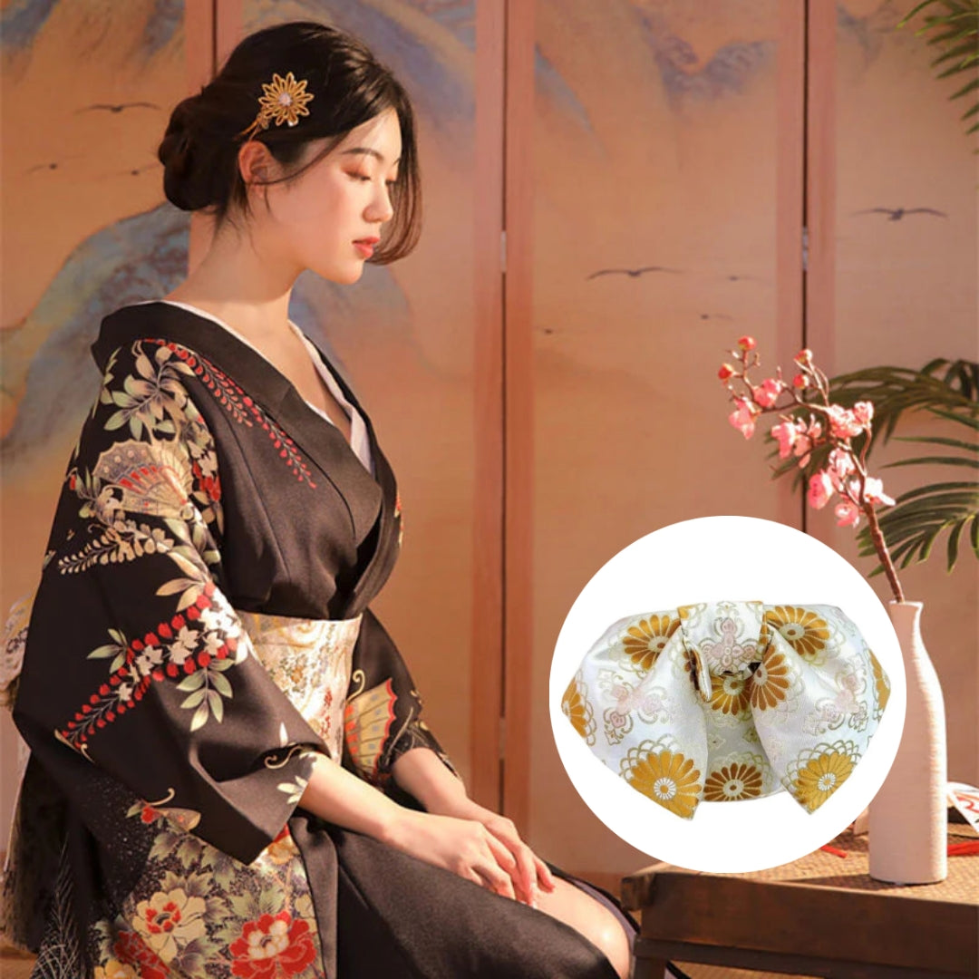 Women Butterfly & Blossom Yukata and Obi Belt Set