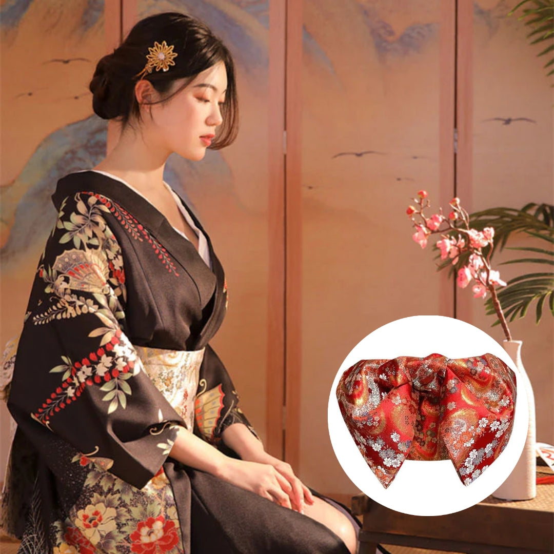 Women Butterfly & Blossom Yukata and Obi Belt Set