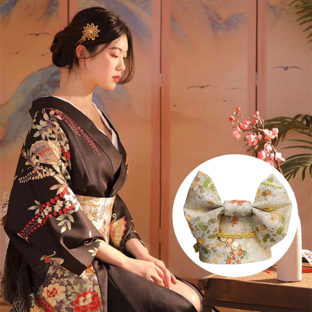 Women Butterfly & Blossom Yukata and Obi Belt Set