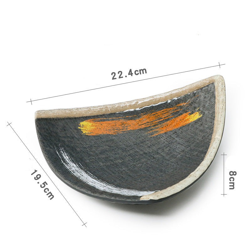 Gold Paint Brush Stroke Crescent Plates 8..8"