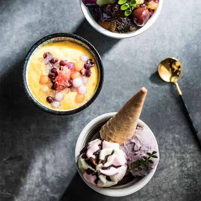 Traditional Japanese Ceramic High Footed Bowls 3 Piece Set