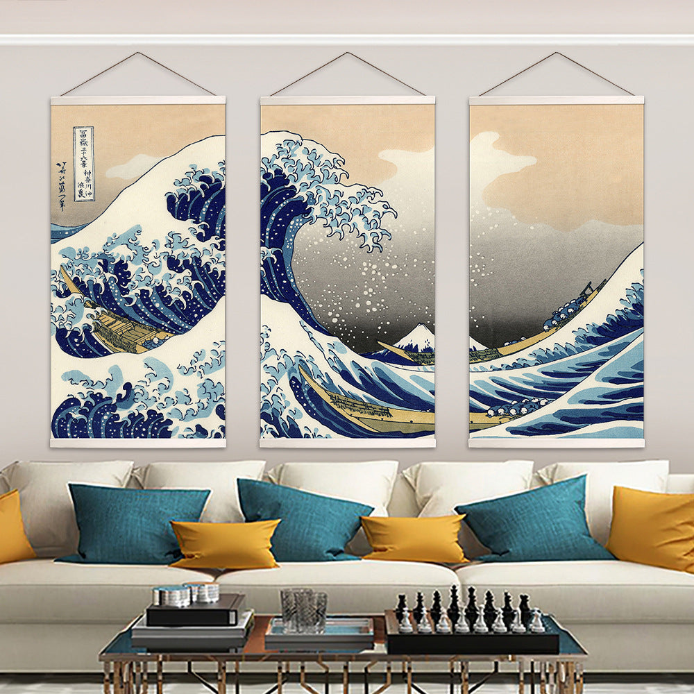 Great Wave Kanagawa Wall Hanging Poster 3 Piece Set