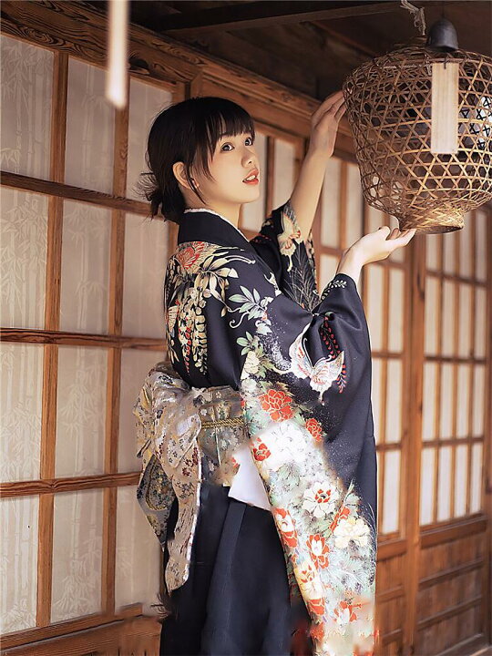 Women Butterfly & Blossom Yukata and Obi Belt Set