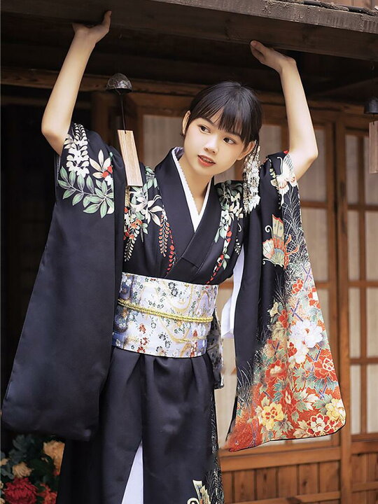 Women Butterfly & Blossom Yukata and Obi Belt Set