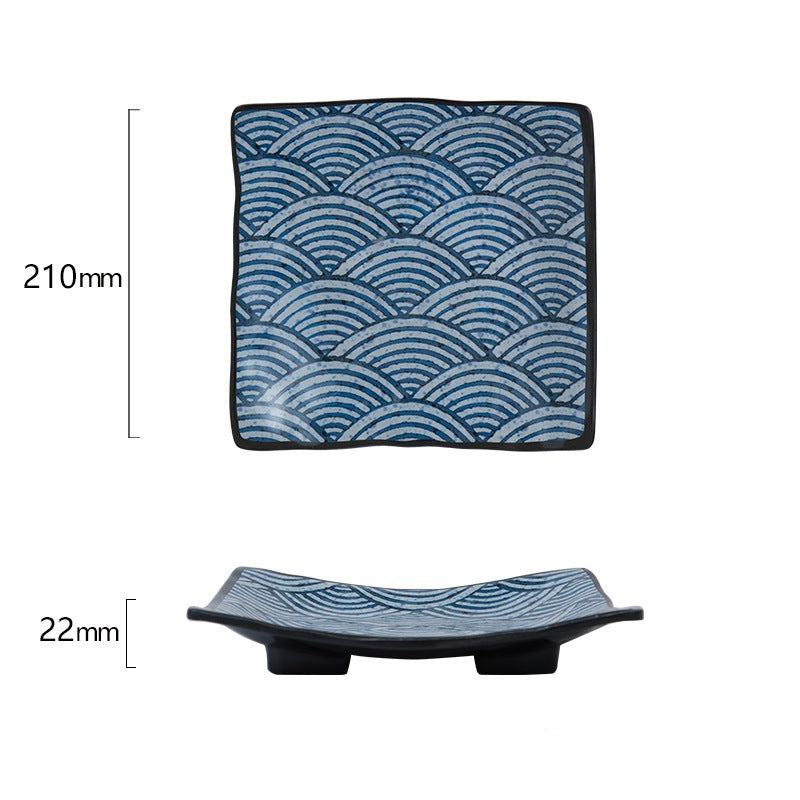 Seigaiha Ceramic Square Footed Plate