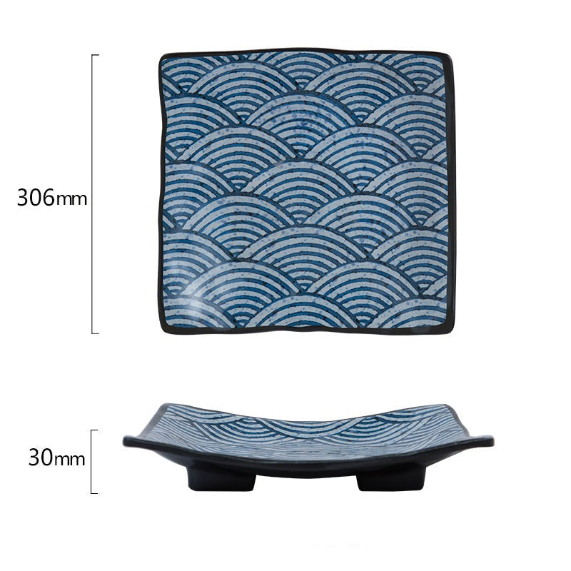 Seigaiha Ceramic Square Footed Plate 12"