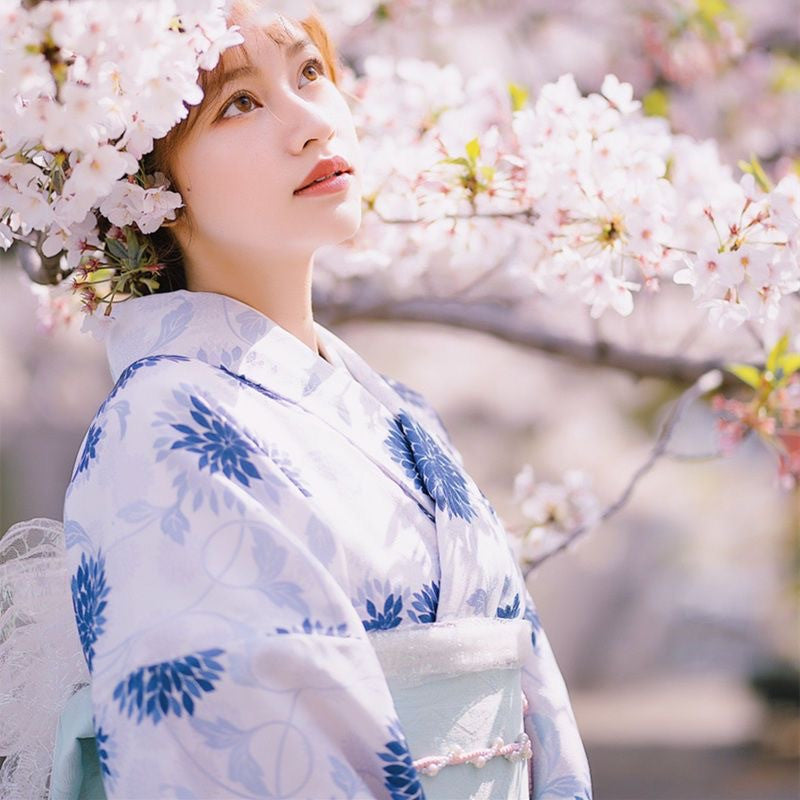 Women Camellia Yukata Robe and Obi Belt Set