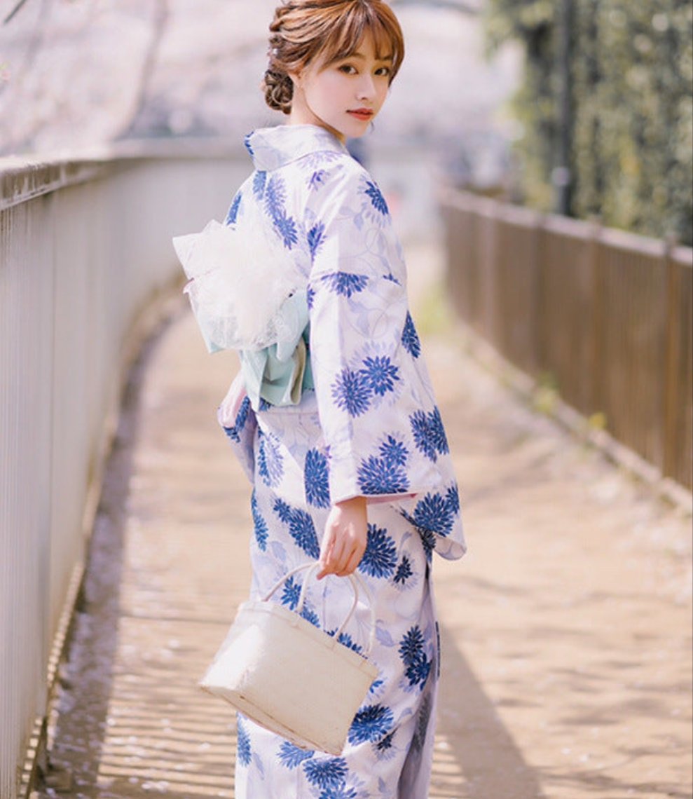 Women Camellia Yukata Robe and Obi Belt Set