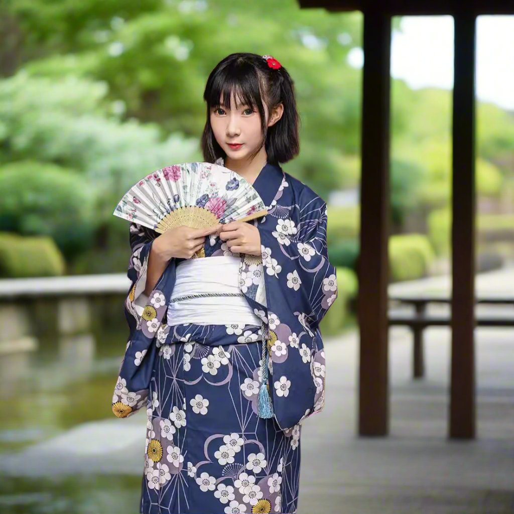 Women Plum Blossom Yukata and Obi Belt Set | Japanese
