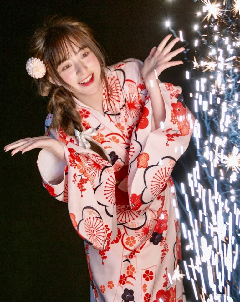 Women Sakura & Hanabi Yukata Robe and Obi Belt Set