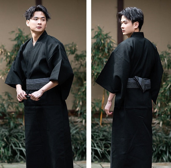 Men Stripe Pattern Kimono Bathrobe