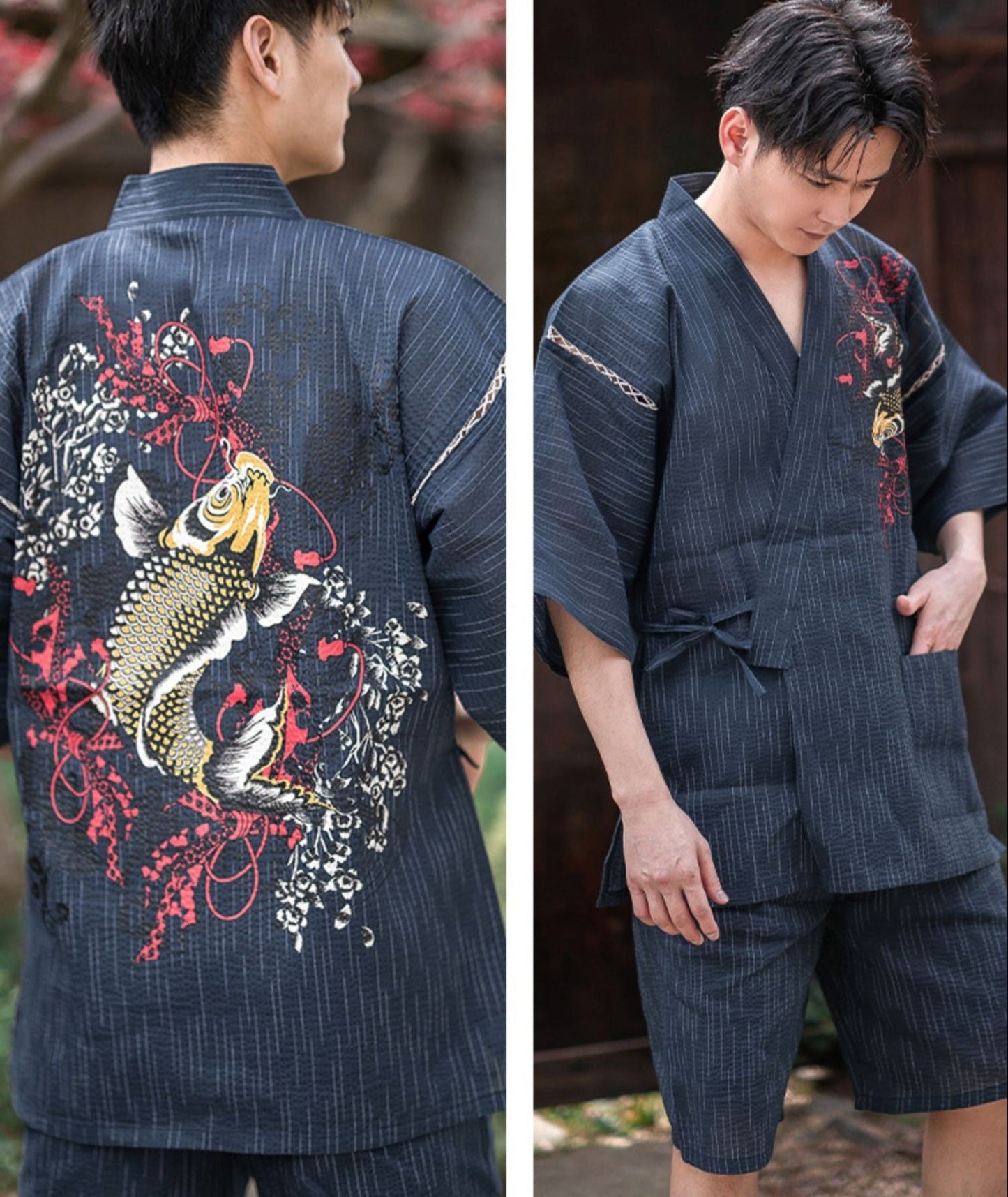 Blue Koi Print Jinbei Homewear Set