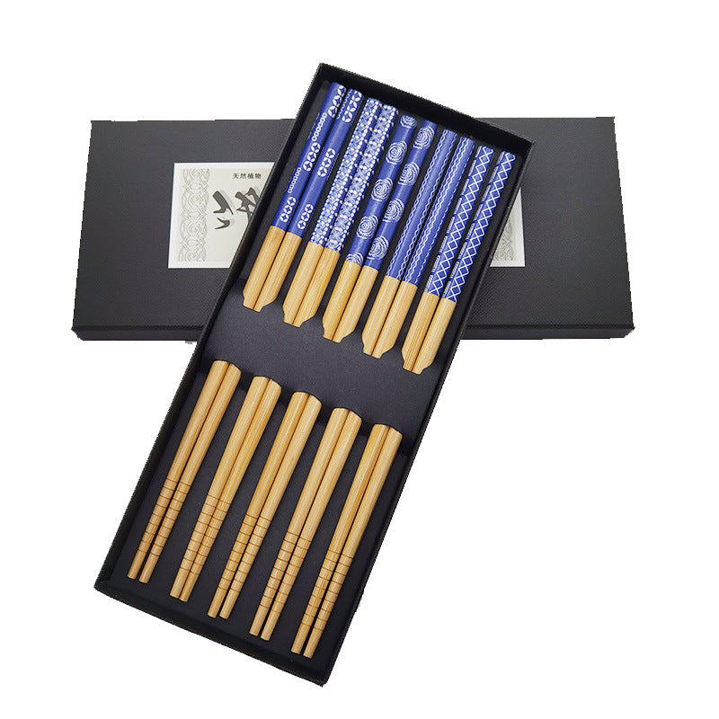 Blue Motifs Bamboo Chopsticks Set