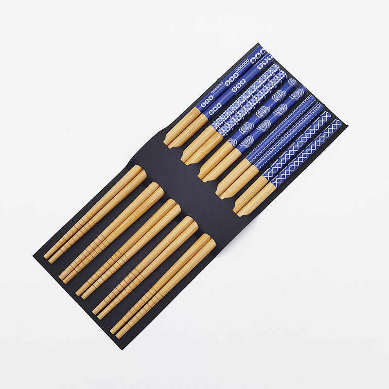 Blue Motifs Bamboo Chopsticks Set