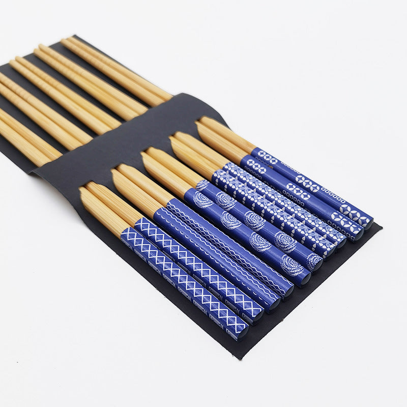 Blue Motifs Bamboo Chopsticks Set