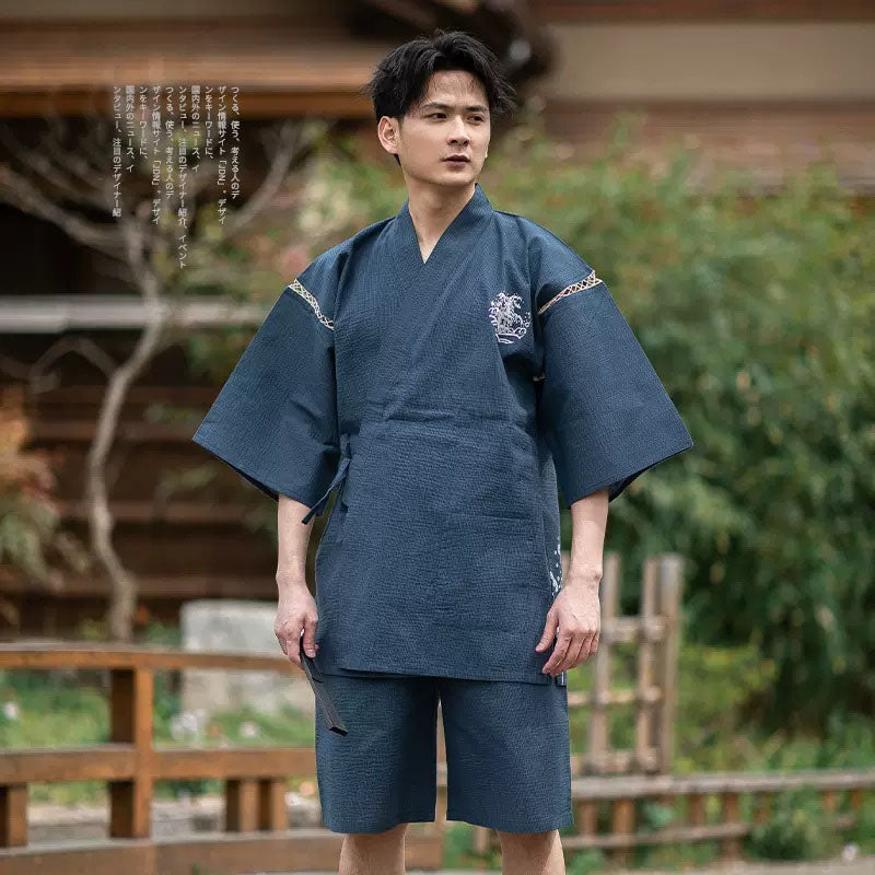 Blue Wave Print Jinbei Homewear Set