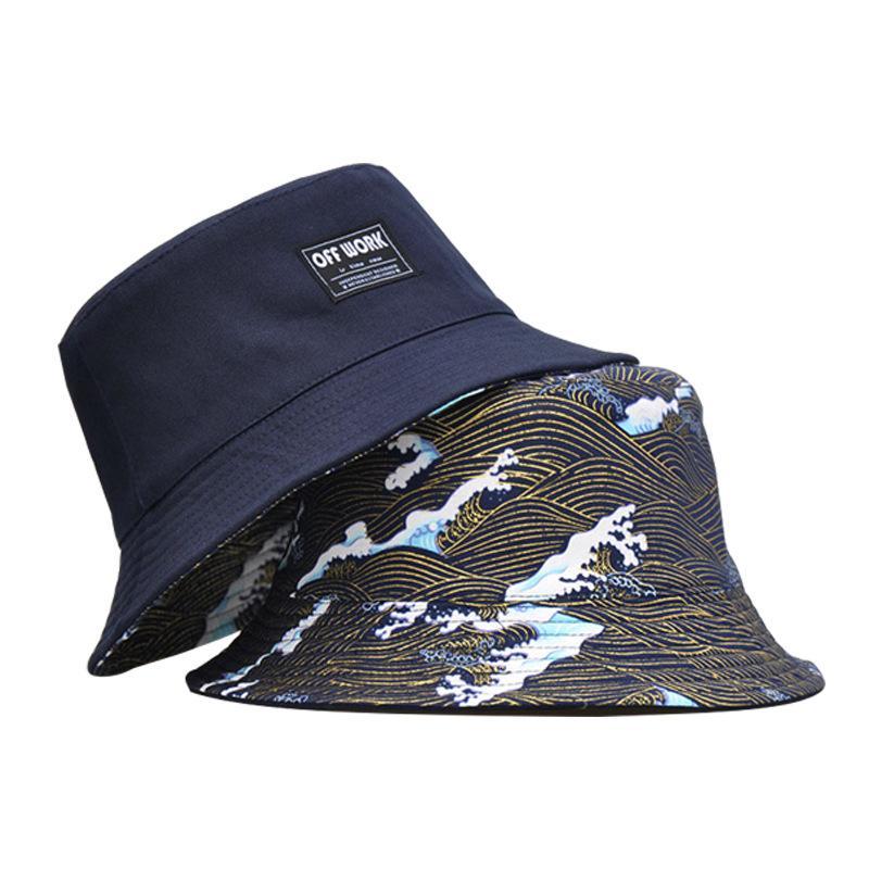 Blue and Red Reversible Great Wave Bucket Hat |  Blue