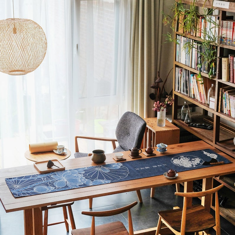 Zen Lotus Japanese Linen Table Runner