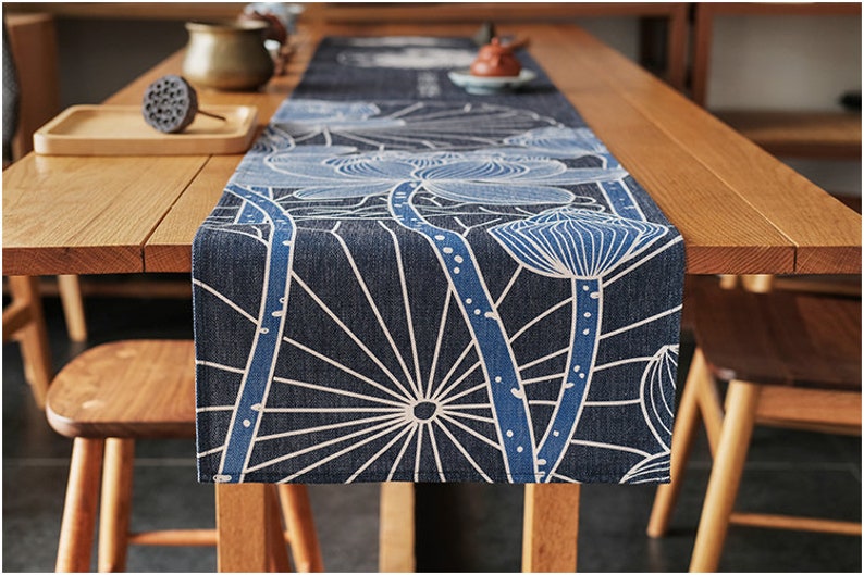 Zen Lotus Japanese Linen Table Runner