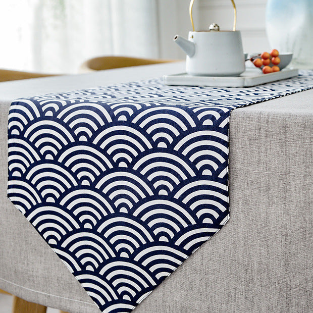 Seigaiha Blue Wave Linen Table Runner
