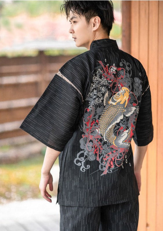 Black Koi Print Jinbei Homewear Set