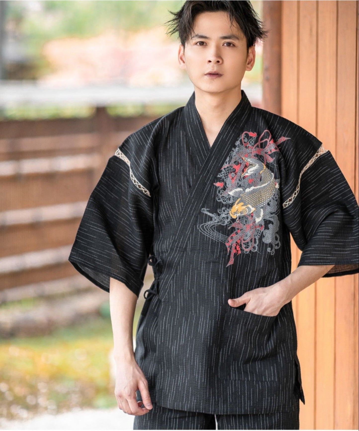 Black Koi Print Jinbei Homewear Set