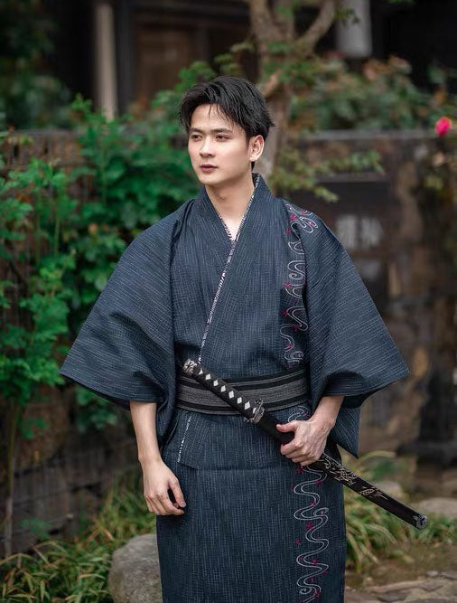 Men Wave Pattern Kimono Bathrobe