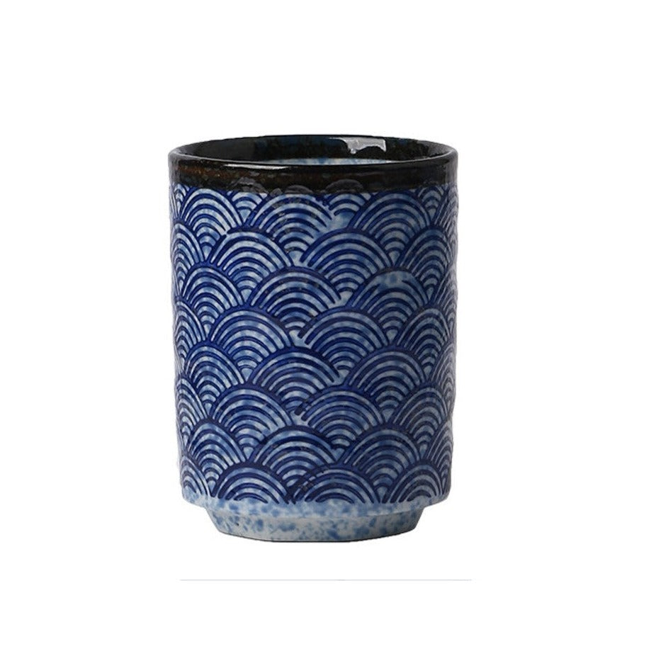 Seigaiha Ceramic Japanese Tea Cup Traditional Japanese Blue Wave