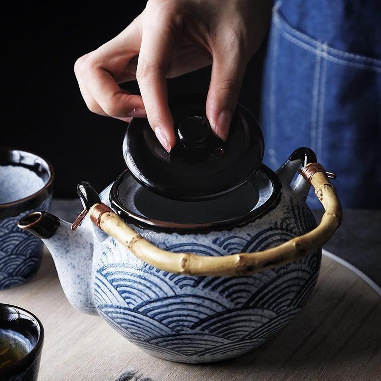 Seigaiha Japanese Blue Wave Teapot