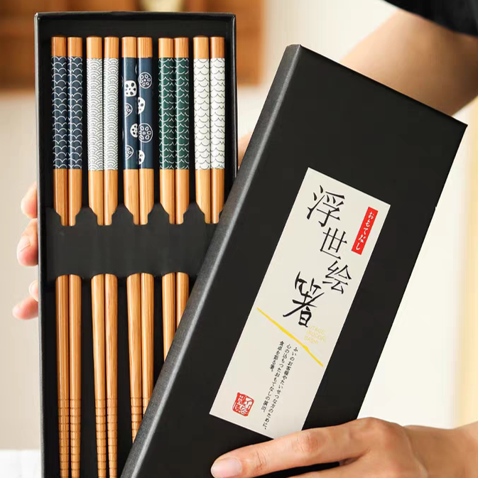 Assorted Motifs Bamboo Chopsticks Set