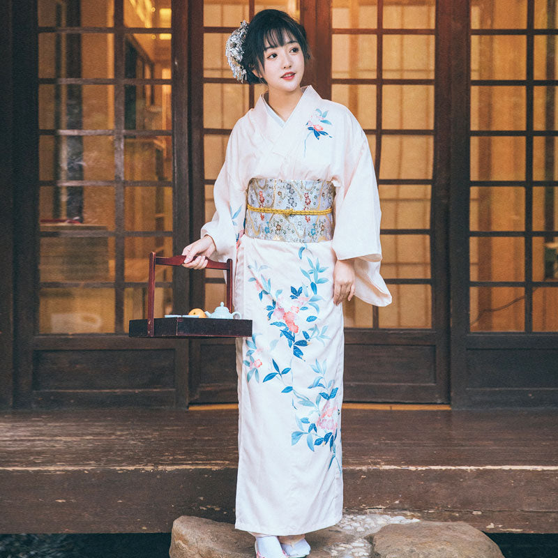 Women Cream Color Blossom Yukata Robe