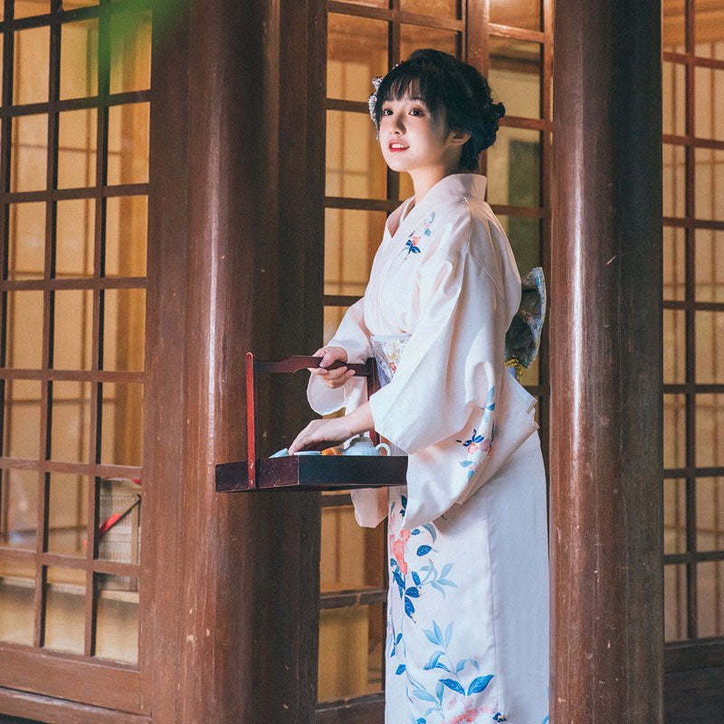 Women Cream Color Blossom Yukata Robe