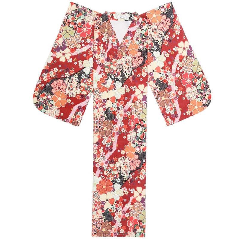Women Red Blossom Yukata and Obi Belt Set