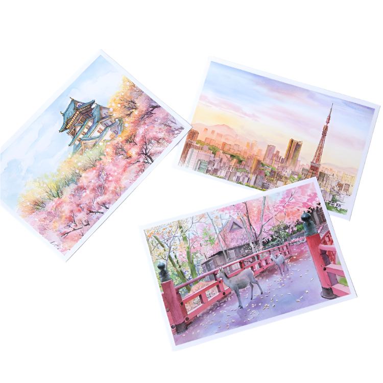 Japanese Watercolor Postcards Set
