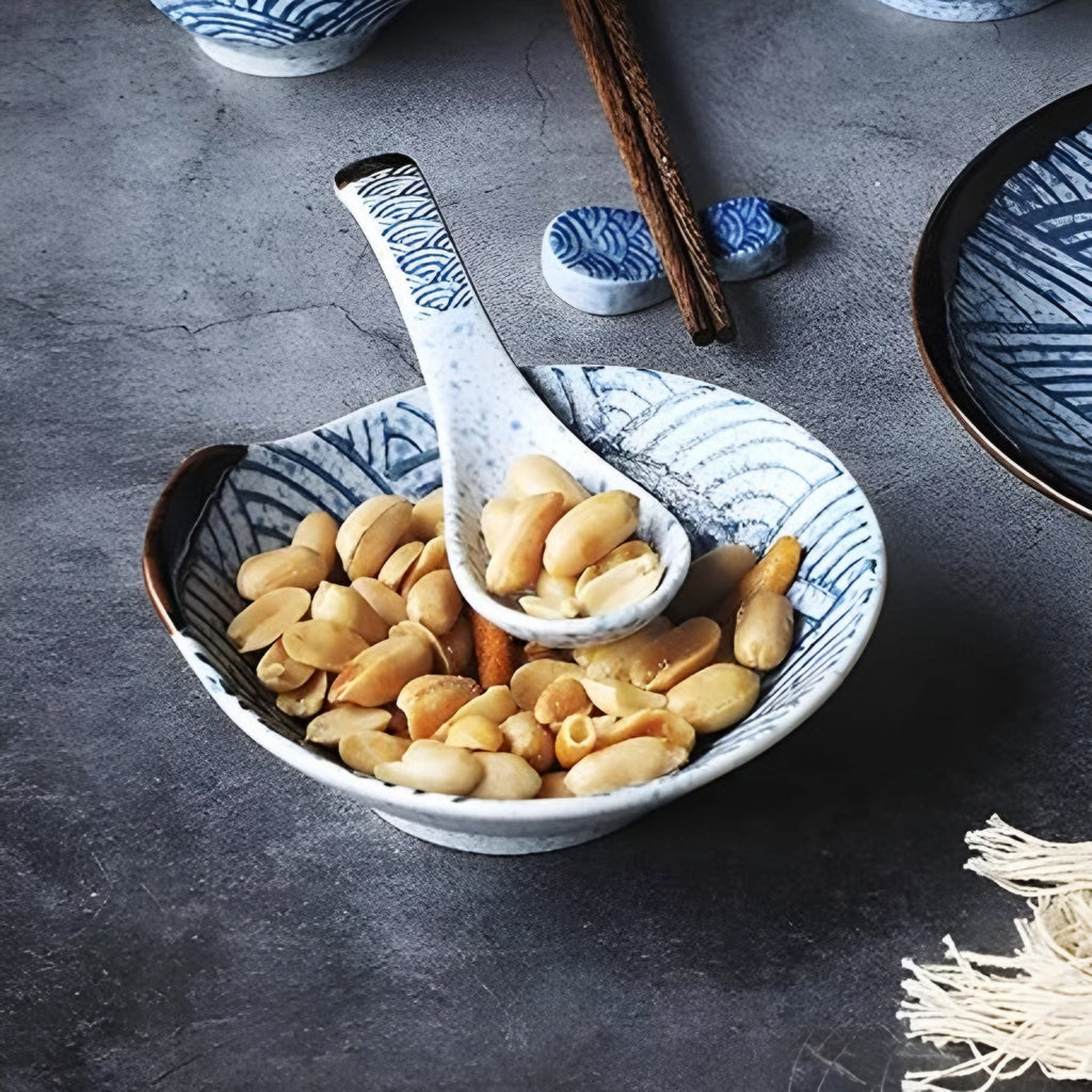 Seigaiha Handled Ceramic Appetizer and Dipping Bowls 100ml