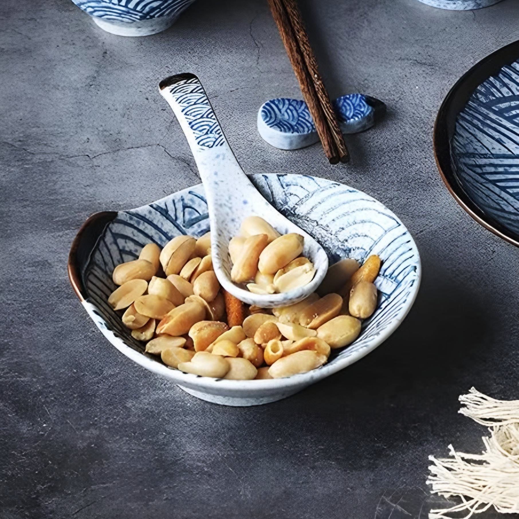 Seigaiha Handled Ceramic Appetizer and Dipping Bowls 100ml