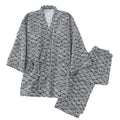 Black and white patterned pajama set on a white background
