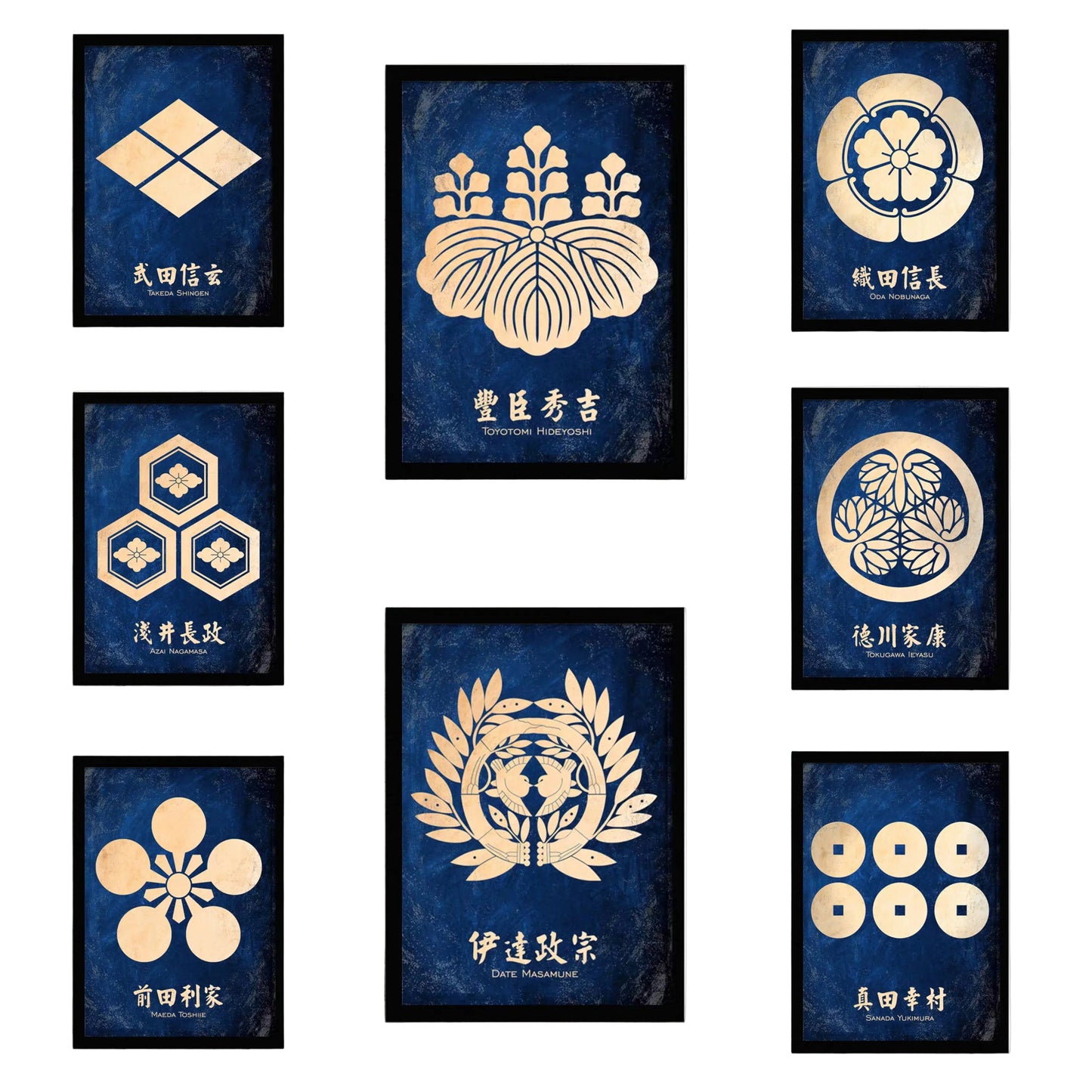 Set of framed designs on a white background