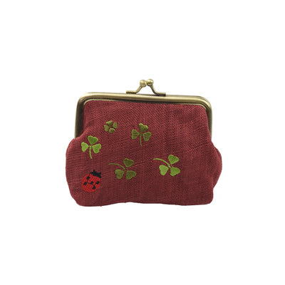 Embroidery Beetle Linen Coin Purse