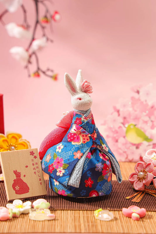 Blue Kimono Rabbit Music Doll