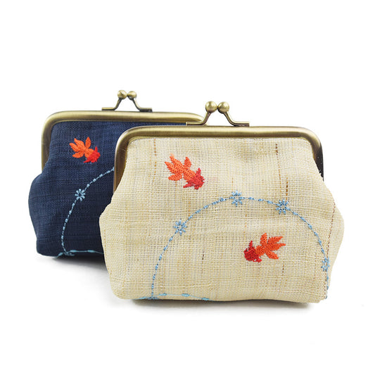 Gold Fish Linen Coin Purse