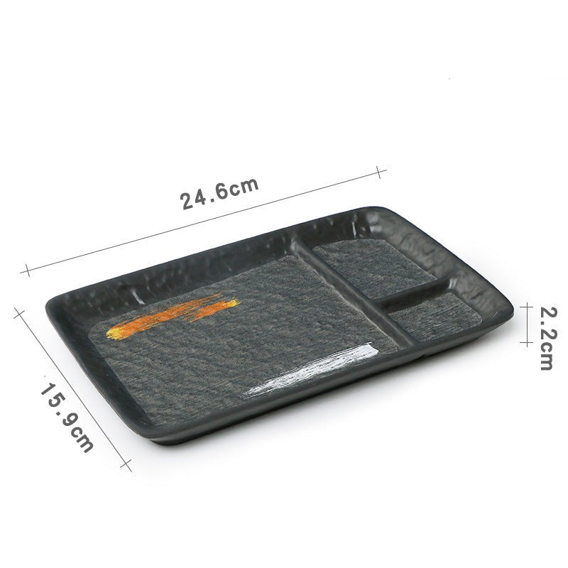 Gold Paint Brush Stroke Rectangular Plate with Compartments