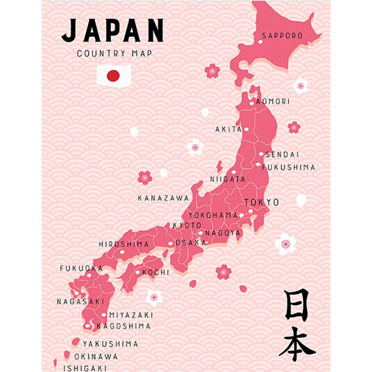 Canvas Printed Pink Japan Map Painting