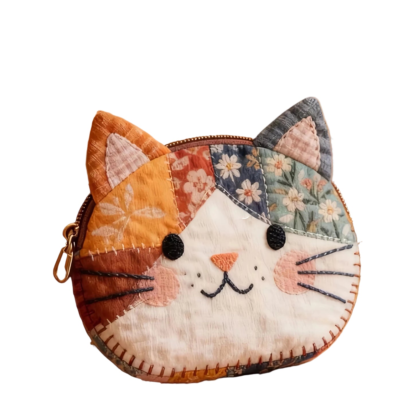 Cat-shaped patchwork coin purse 